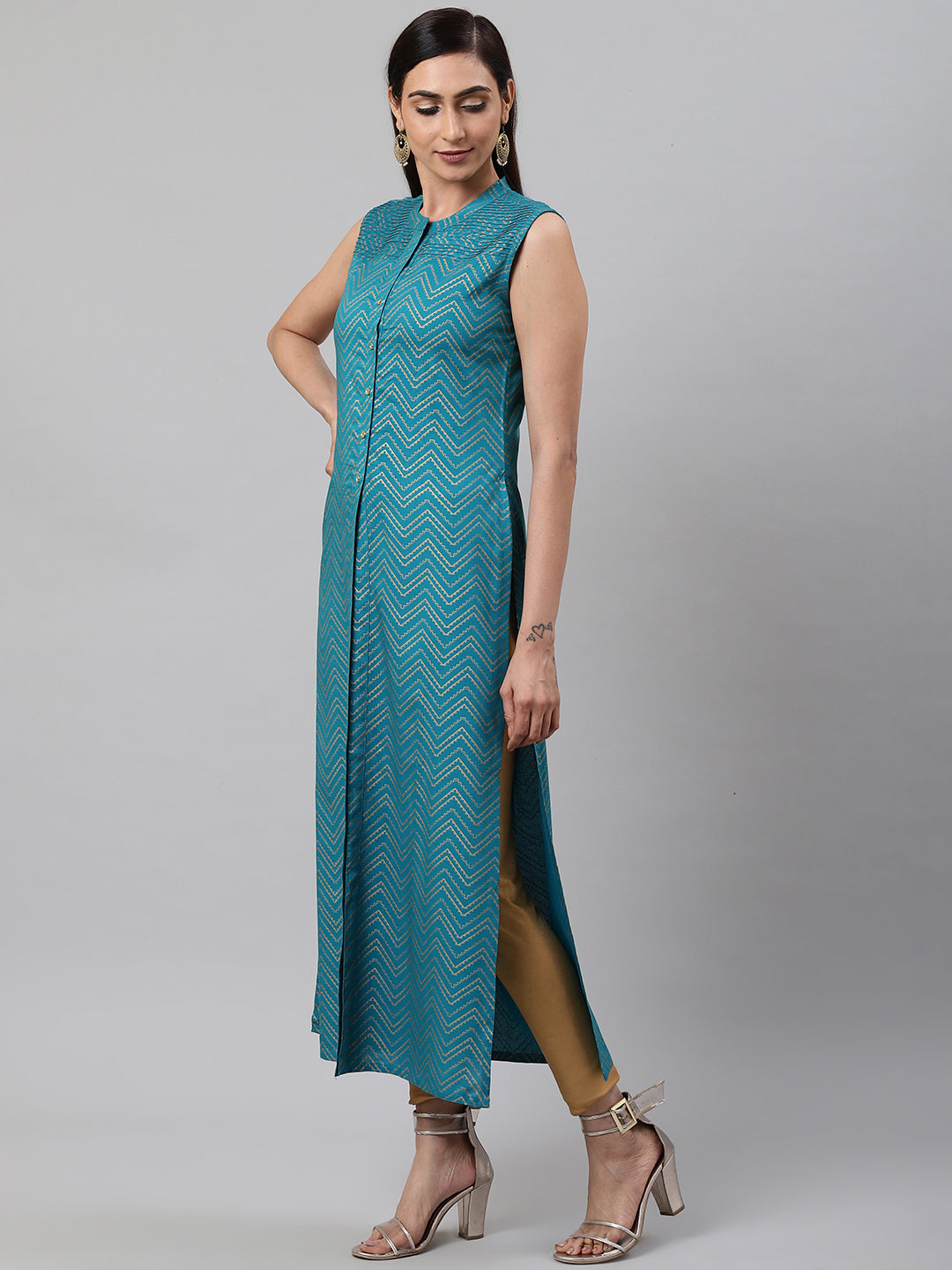 Rayon Zig Zag Gold Printed Straight Kurta