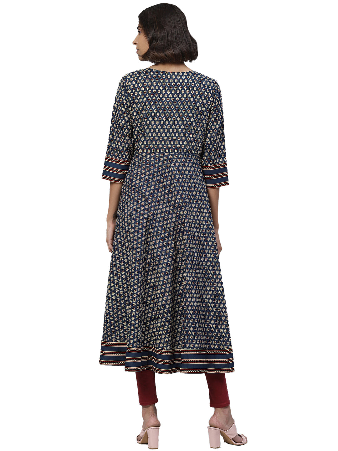 Cotton Floral Print Anarkali Kurta (BLUE)