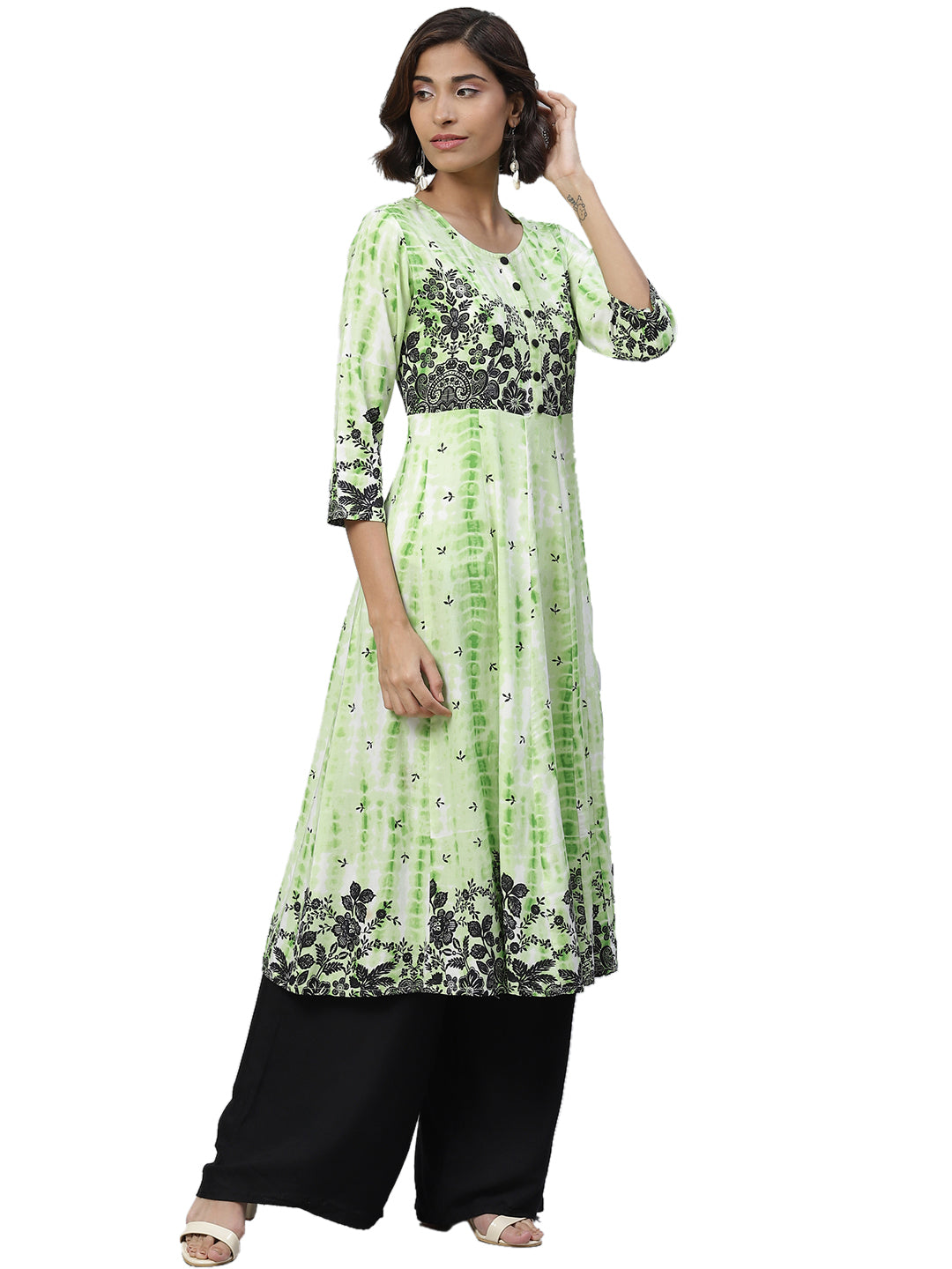 Rayon Tie & Dye Floral Printed Anarkali Kurta