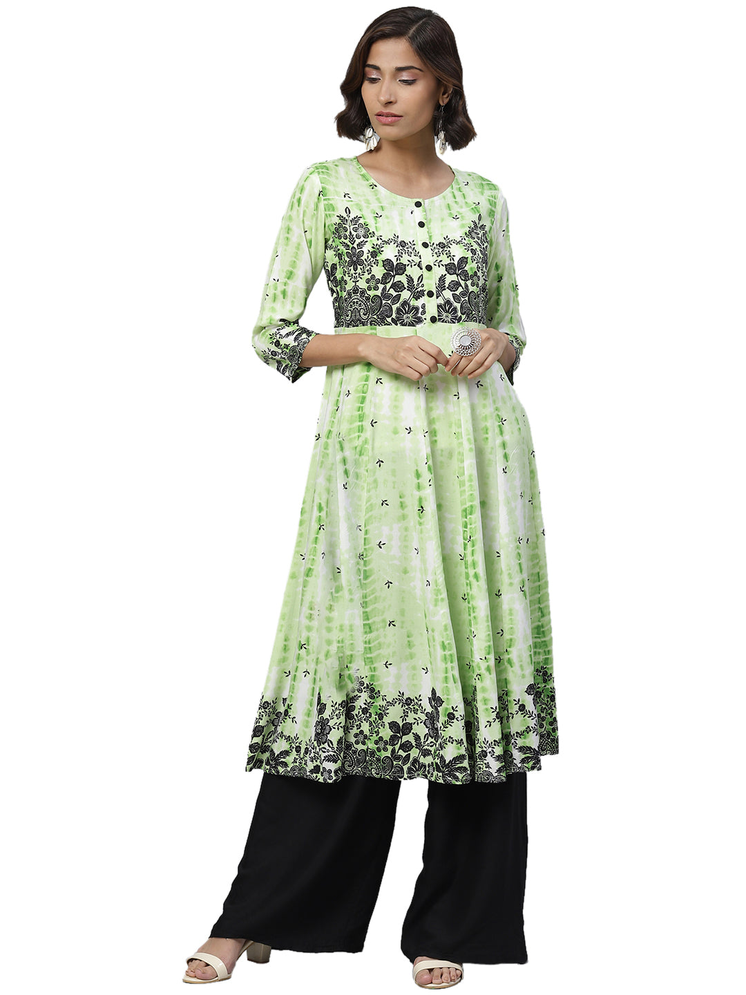 Rayon Tie & Dye Floral Printed Anarkali Kurta