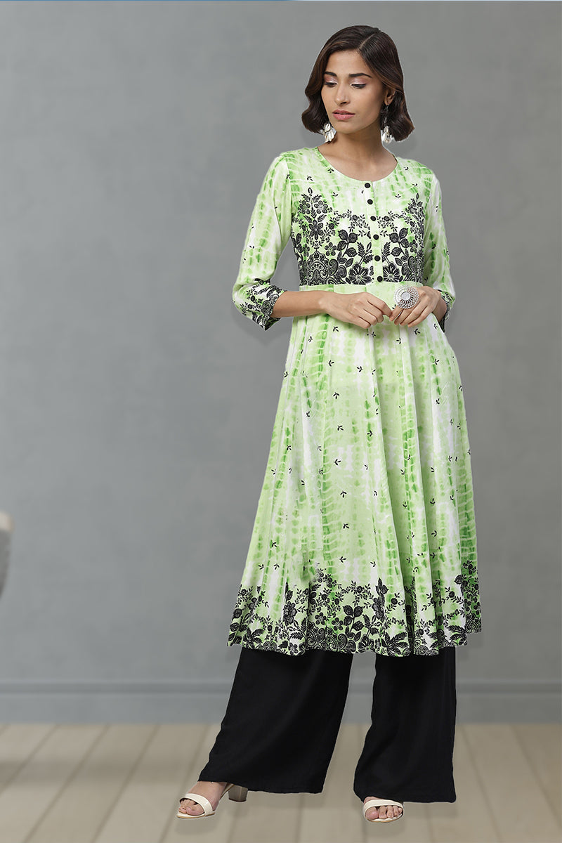 Rayon Tie & Dye Floral Printed Anarkali Kurta
