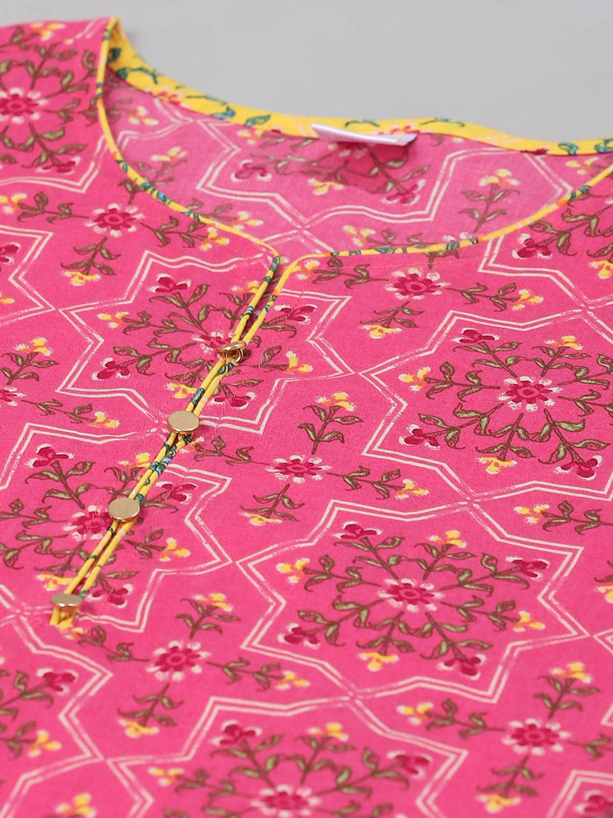 Rayon Floral Printed Straight Kurta & Pant Set (Pink & Yellow)