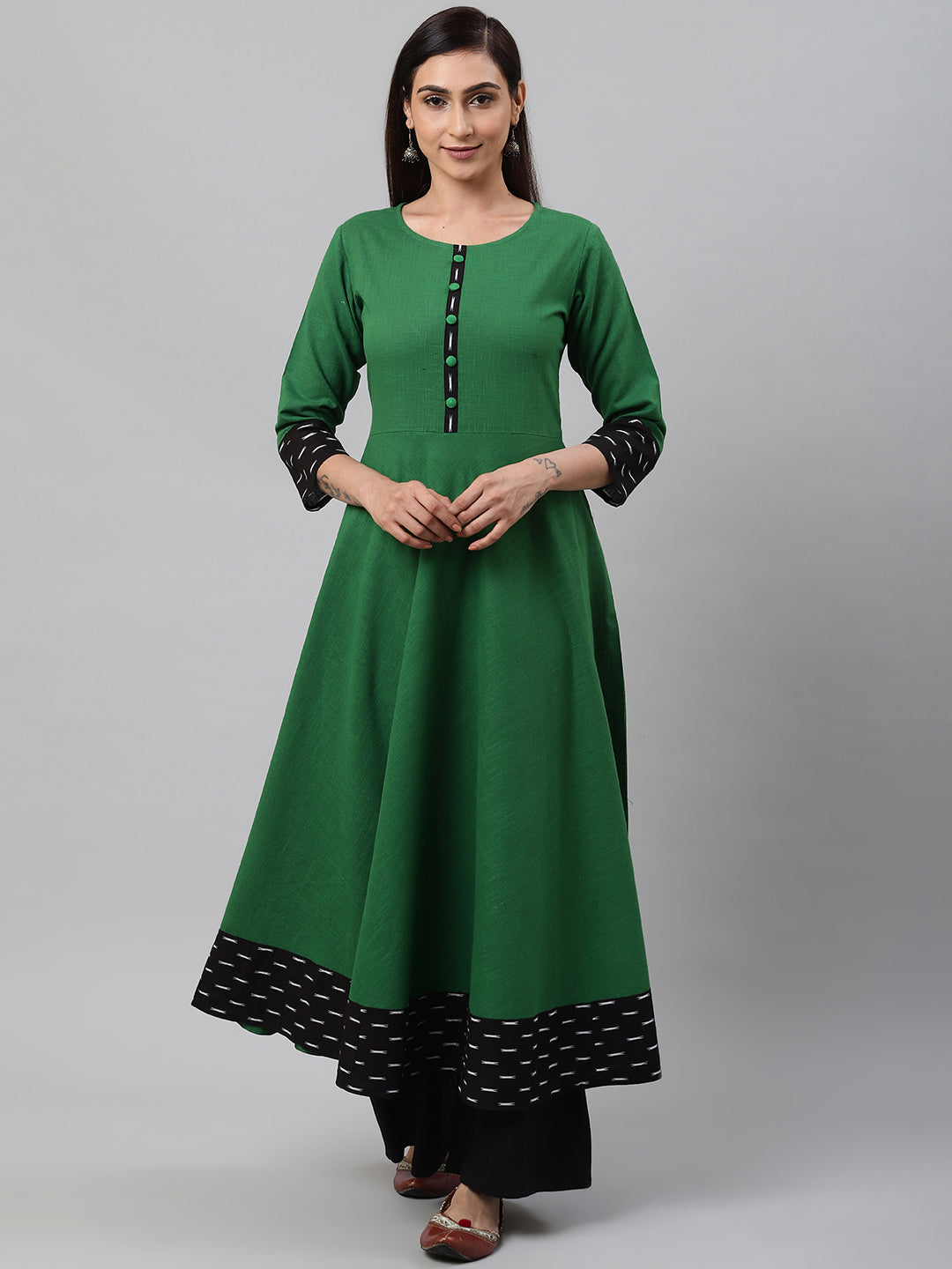 Cotton Slub Green Anarkali Kurta