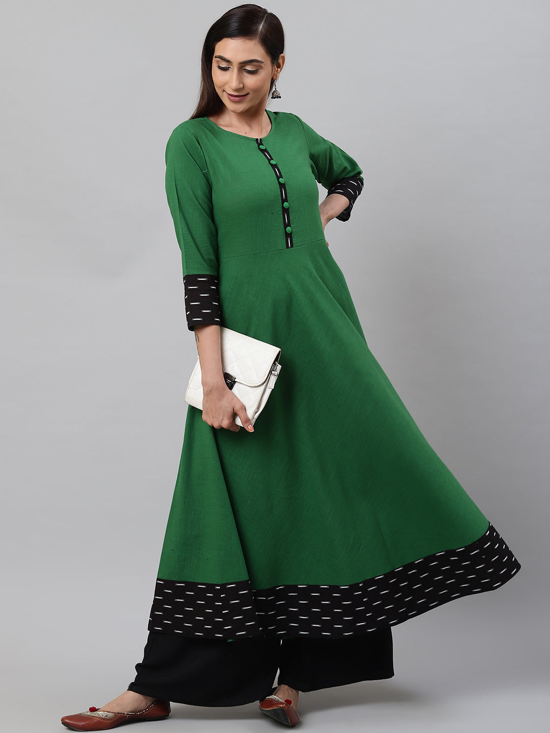 Cotton Slub Green Anarkali Kurta