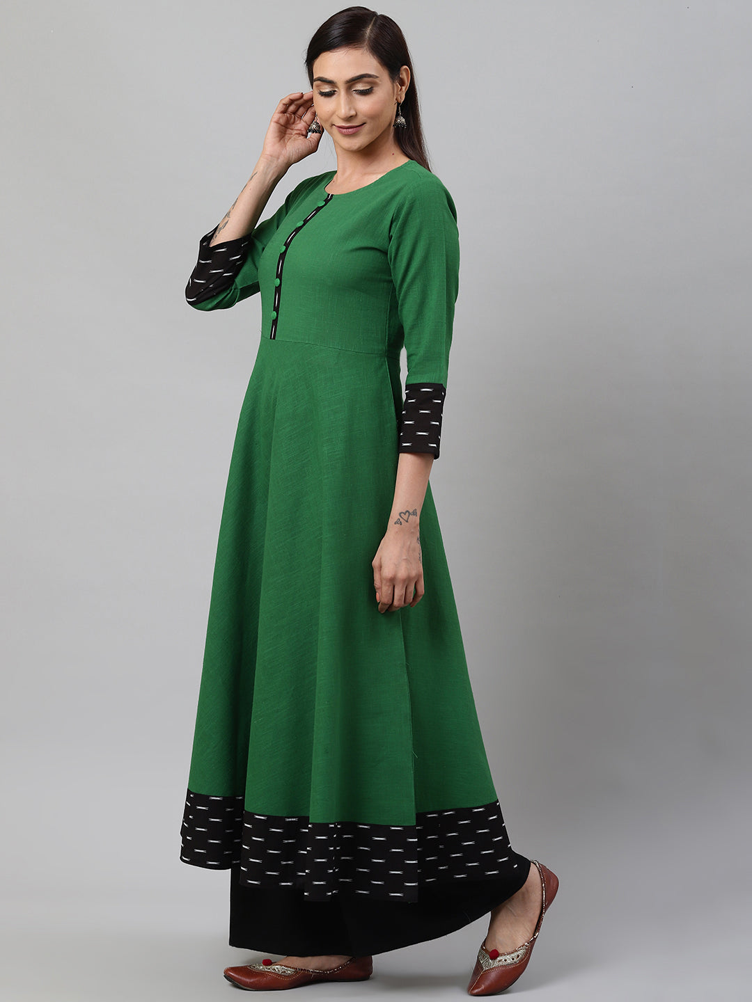Cotton Slub Green Anarkali Kurta