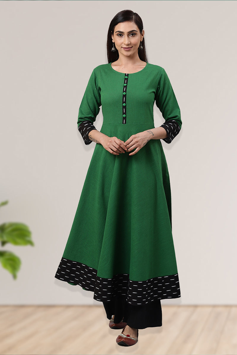Cotton Slub Green Anarkali Kurta