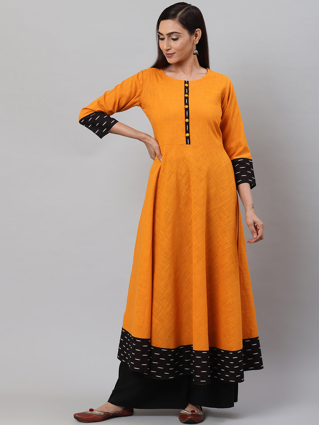 Cotton Slub Mustard Anarkali Kurta