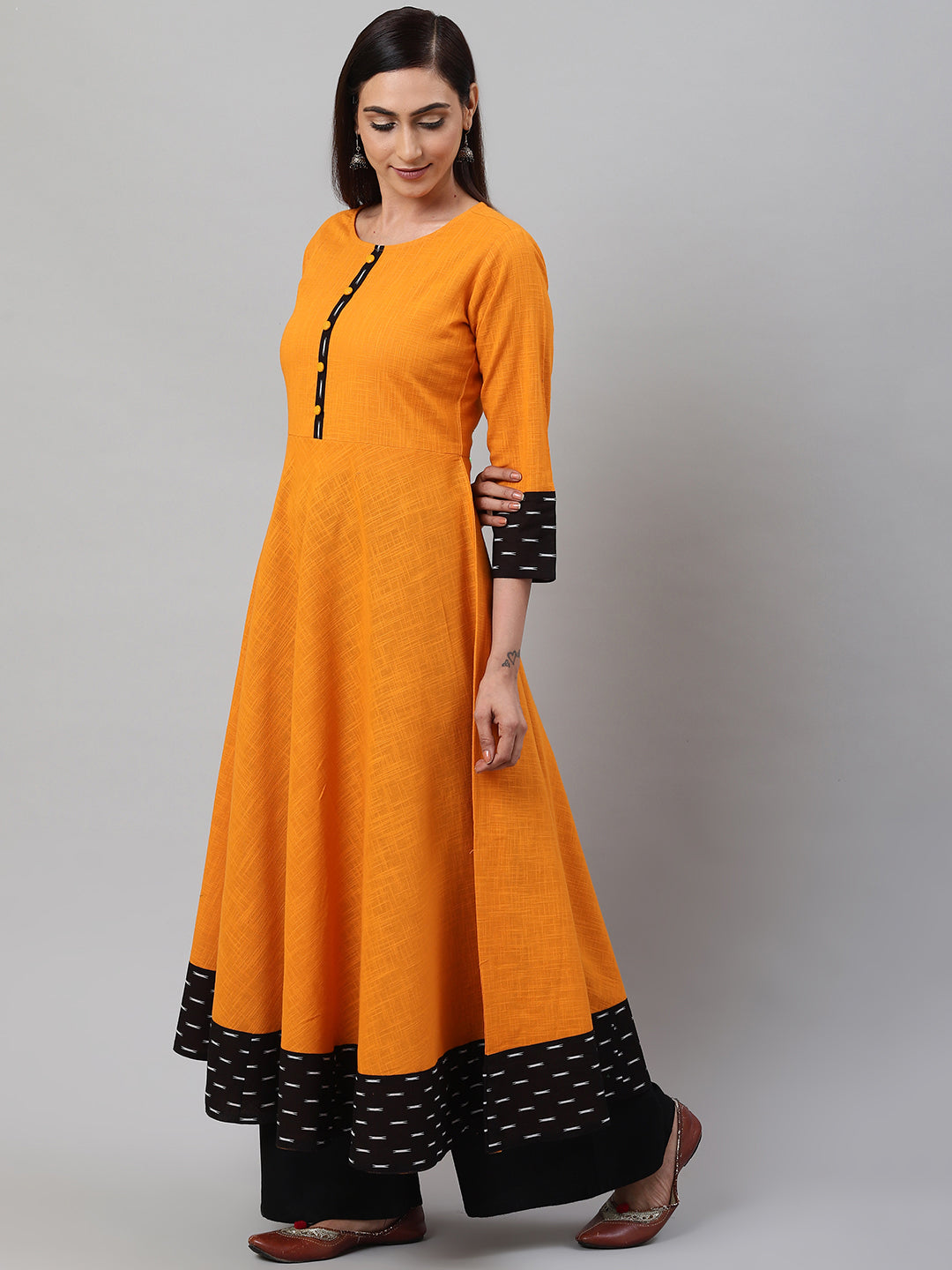 Cotton Slub Mustard Anarkali Kurta