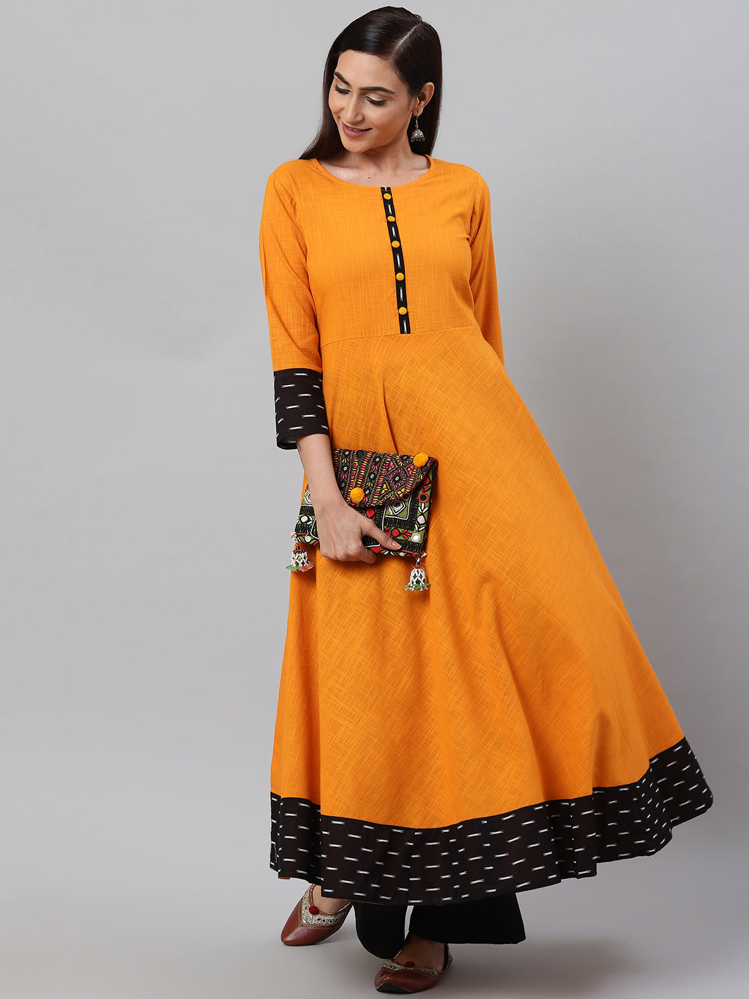 Cotton Slub Mustard Anarkali Kurta
