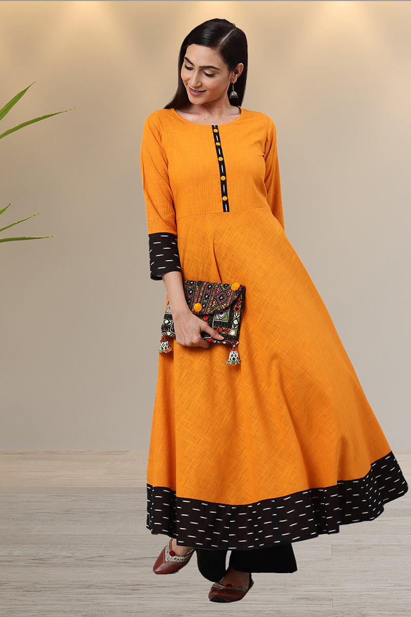 Cotton Slub Mustard Anarkali Kurta