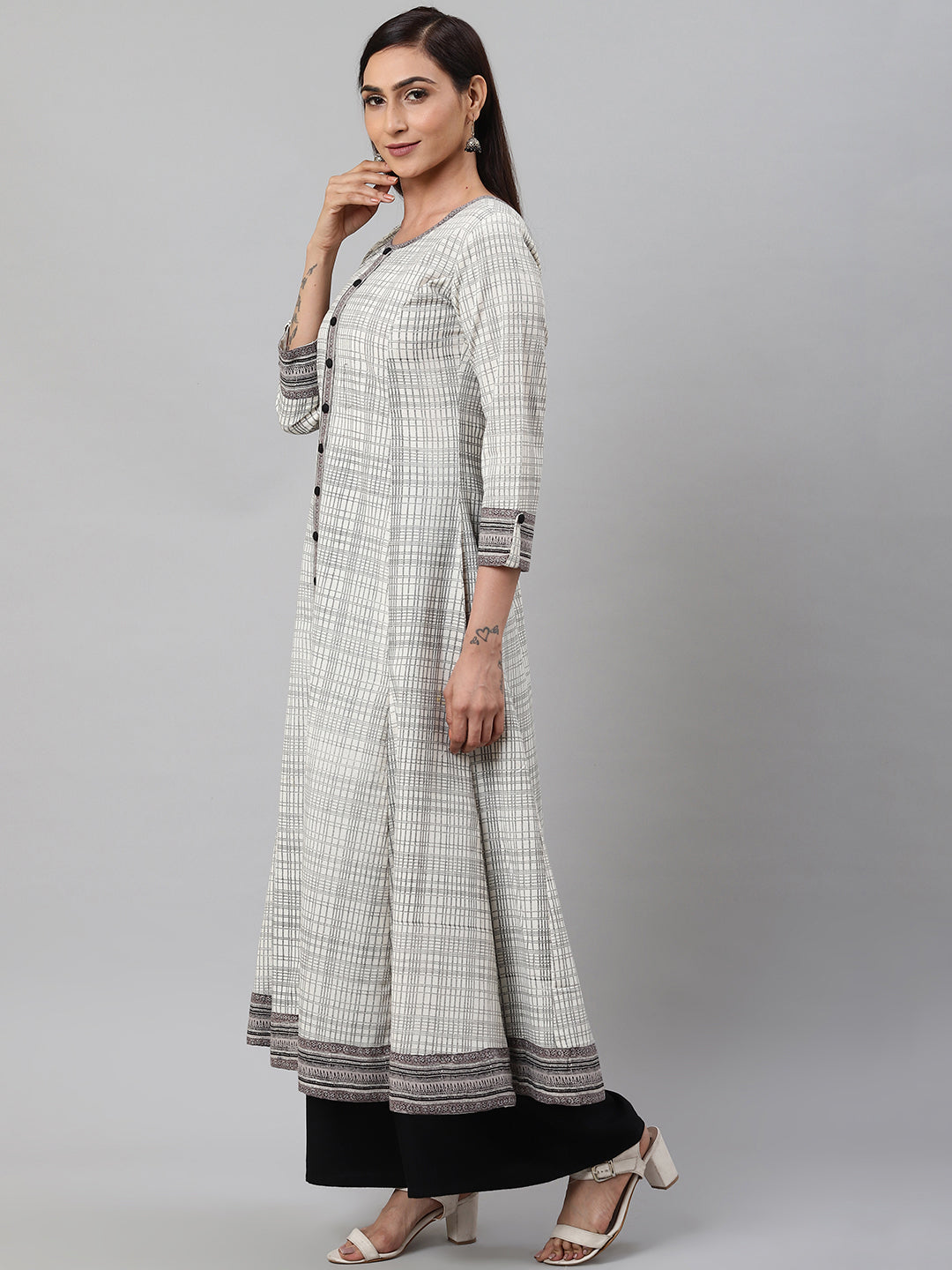 Cotton Slub Geomatrical Printed Anarkali Kurta