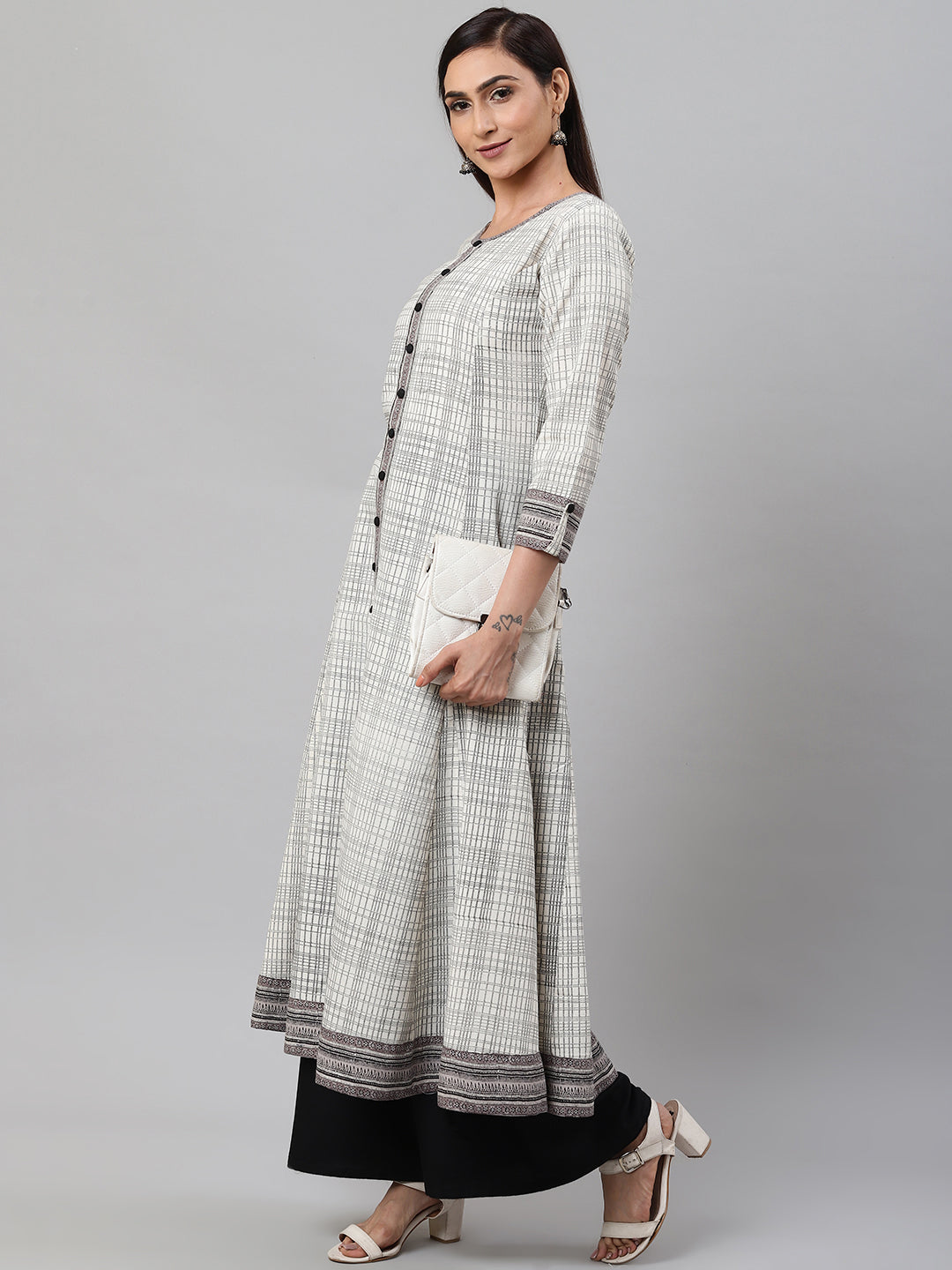 Cotton Slub Geomatrical Printed Anarkali Kurta