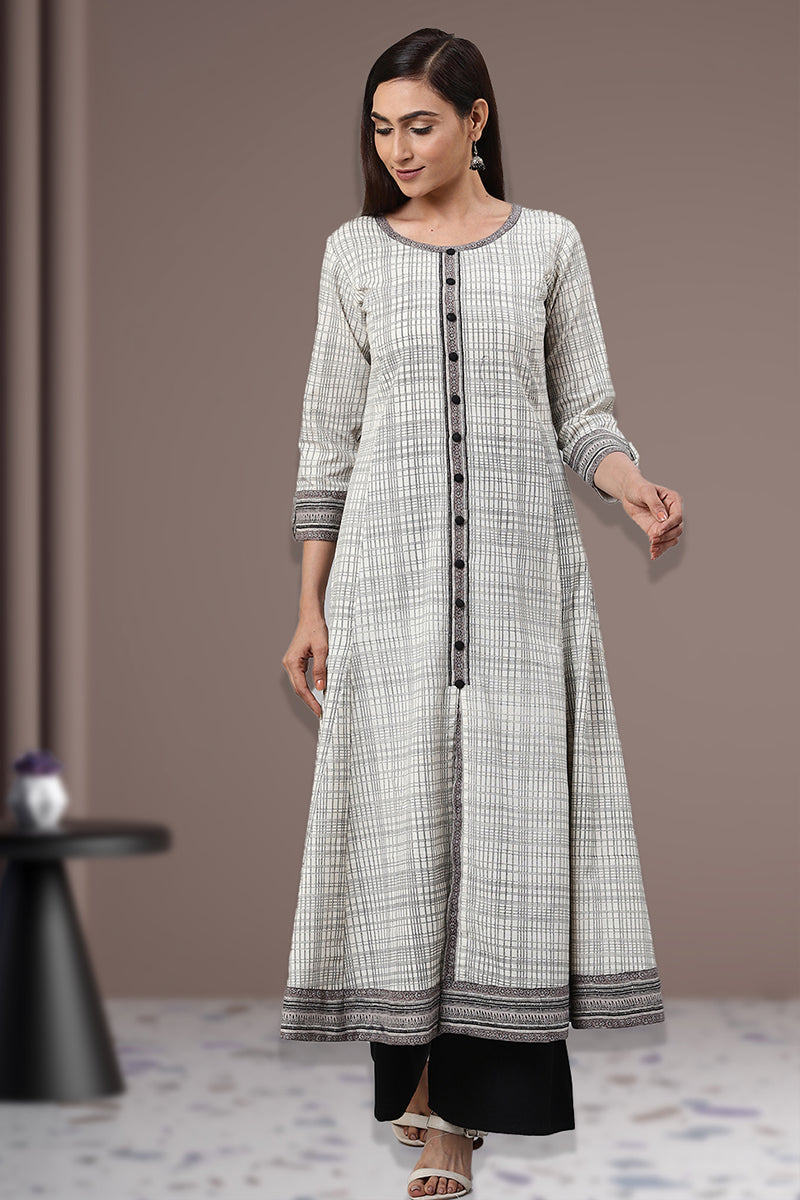 Cotton Slub Geomatrical Printed Anarkali Kurta