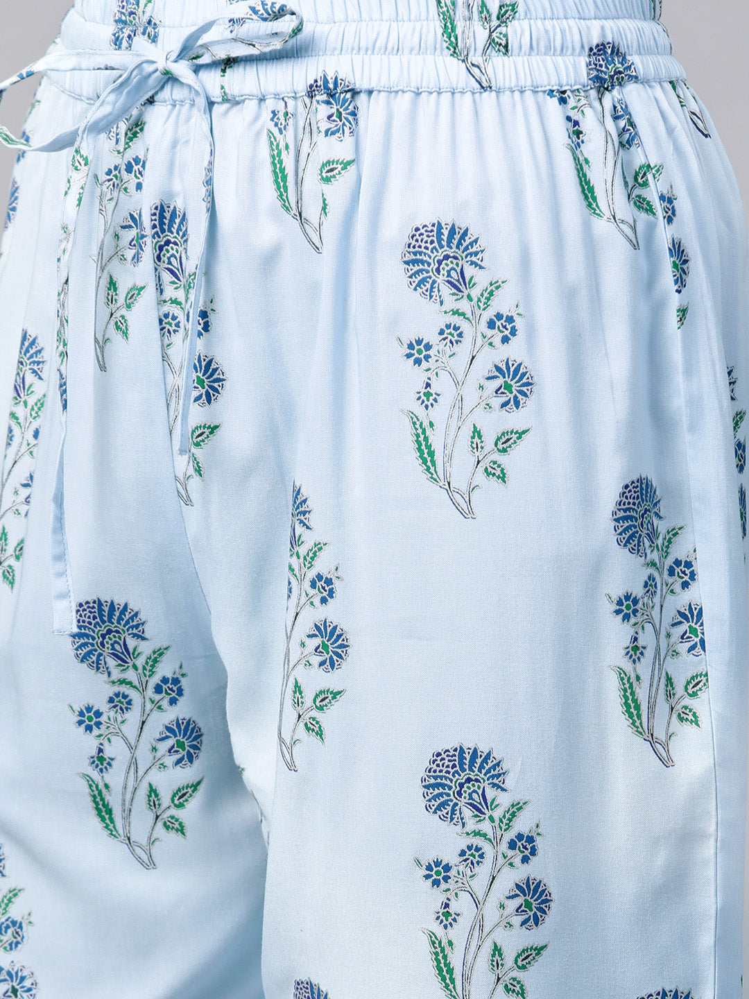 Cotton Floral Printed Straight Kurta with Pant (Sky Blue)