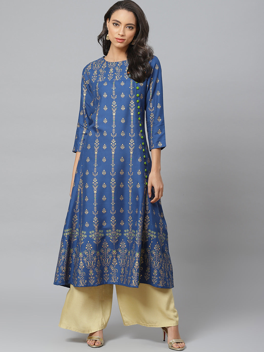 Rayon Floral Print Anarkali Kurta (Blue)