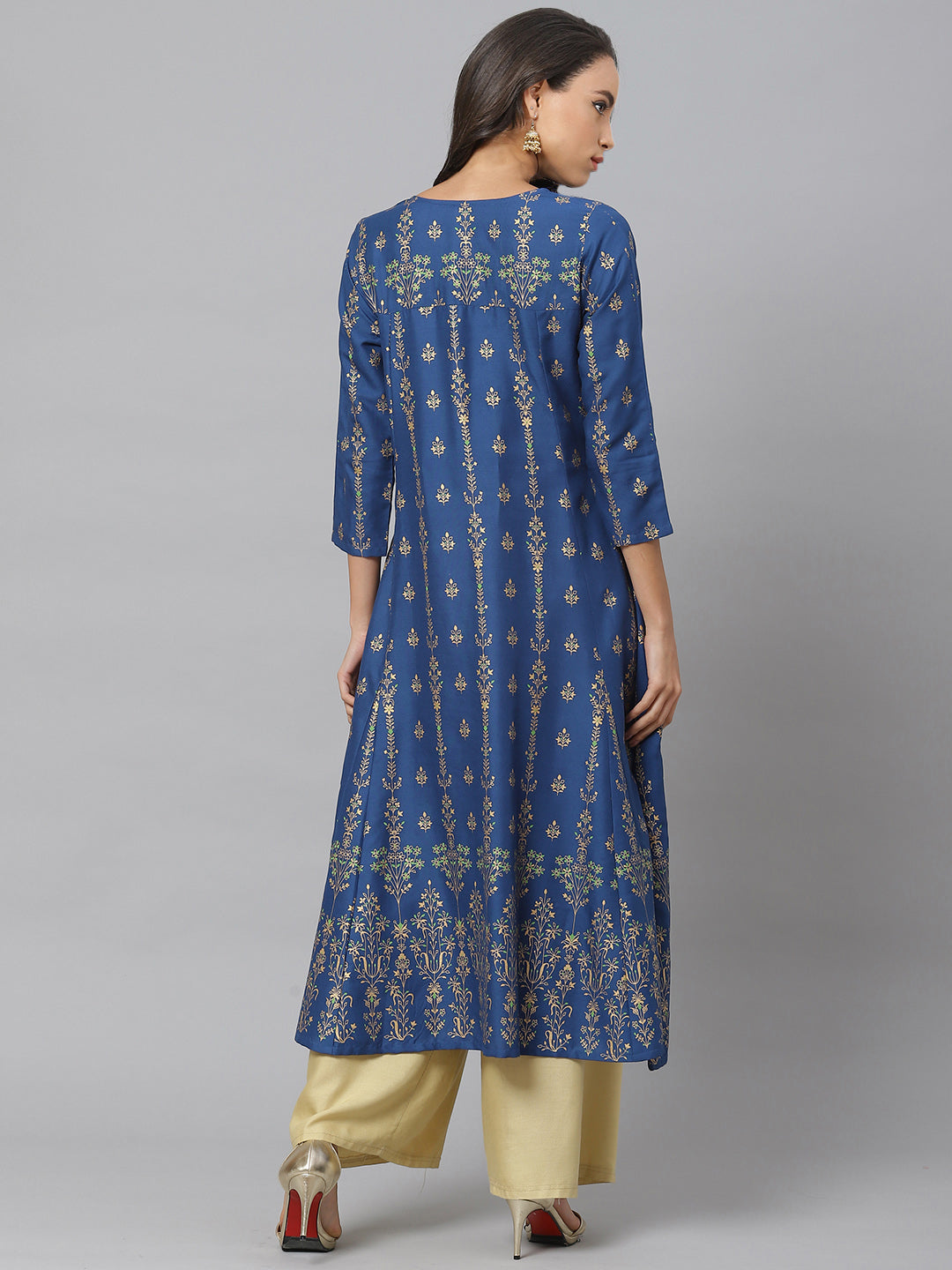Rayon Floral Print Anarkali Kurta (Blue)