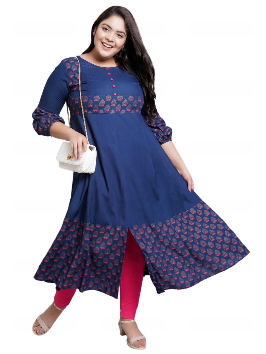 Rayon Floral Printed Anarkali Kurta (BLUE)