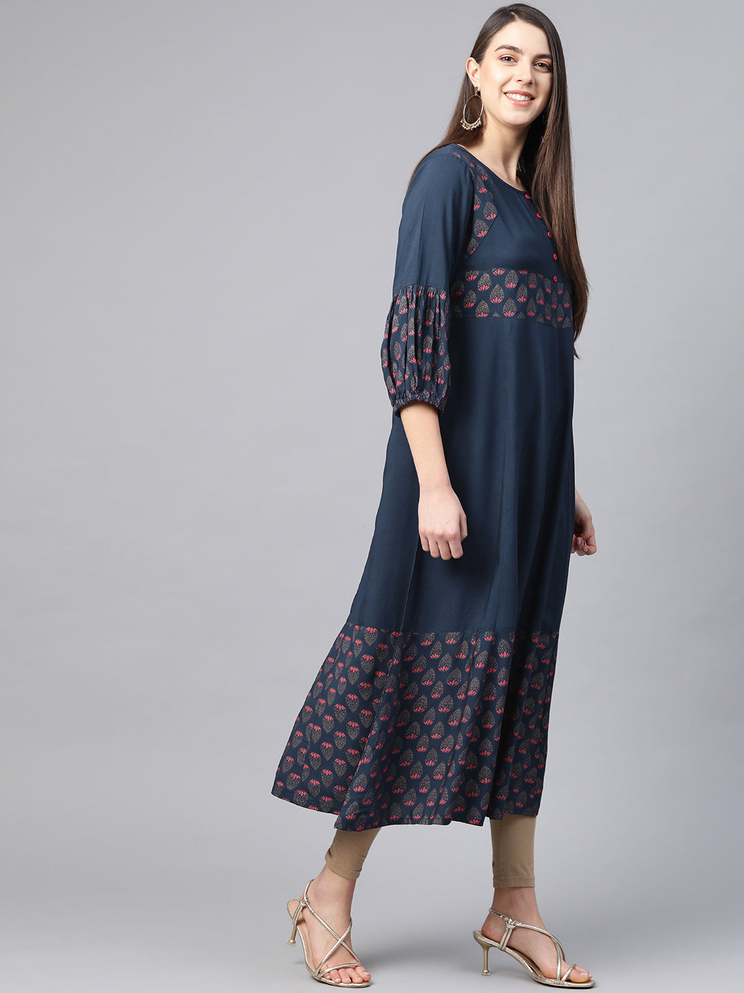 Rayon Floral Printed Anarkali Kurta (BLUE)