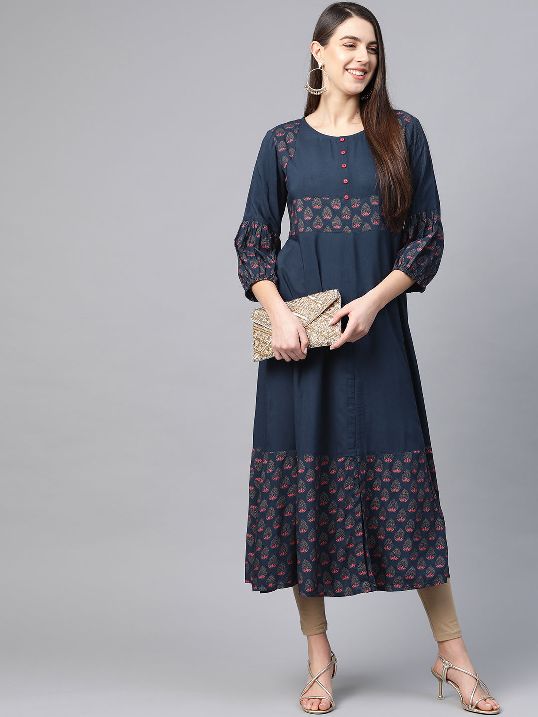Rayon Floral Printed Anarkali Kurta (BLUE)