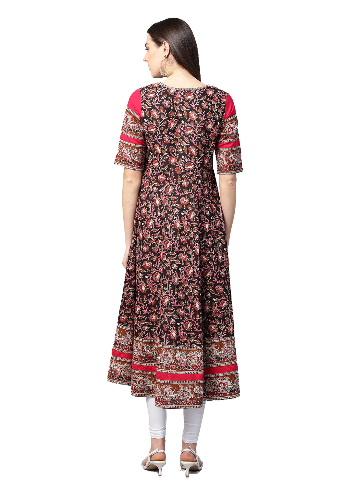 Cotton Floral Printed Anarkali Kurta (BLACK)