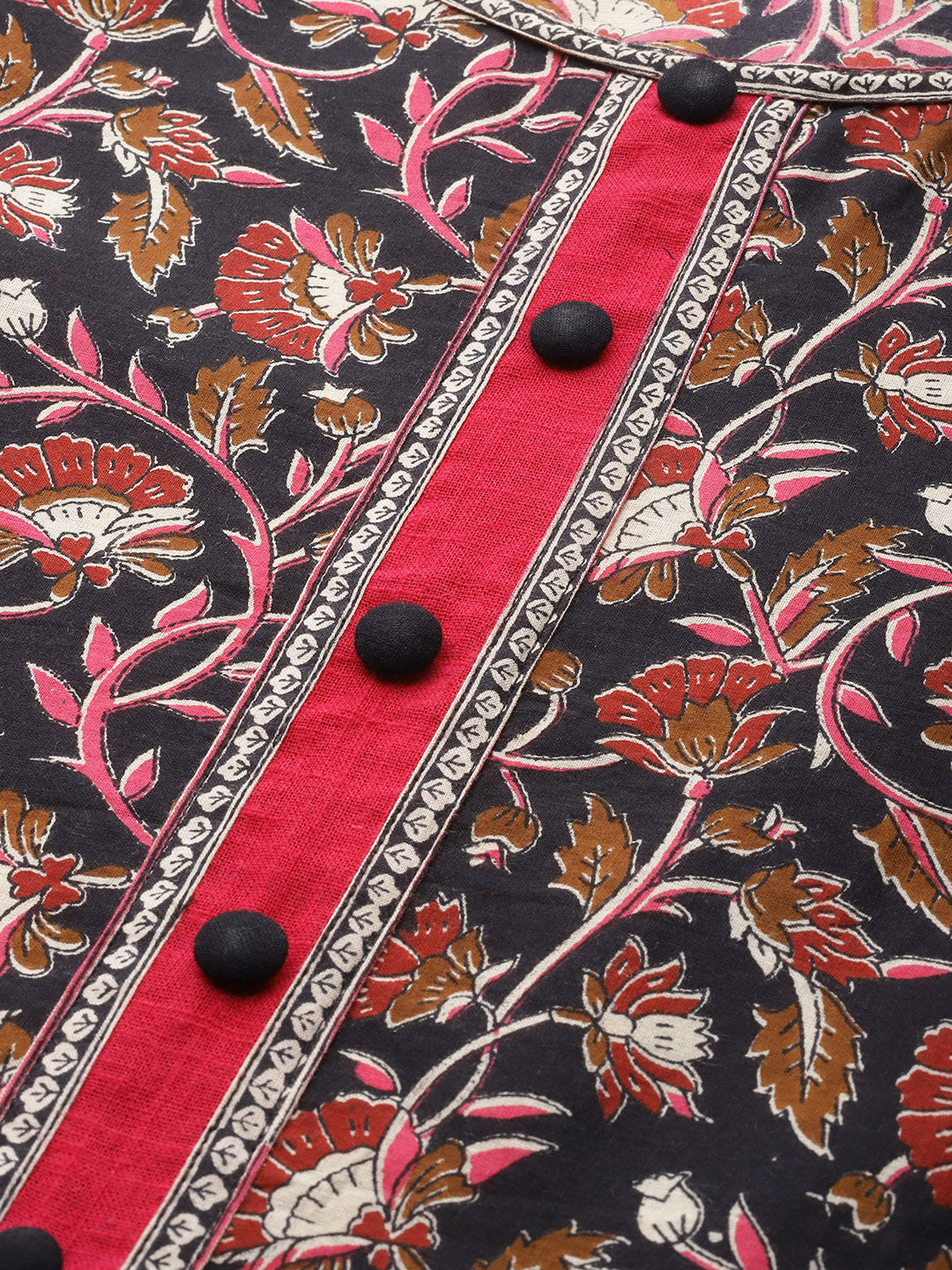 Cotton Floral Printed Anarkali Kurta (BLACK)