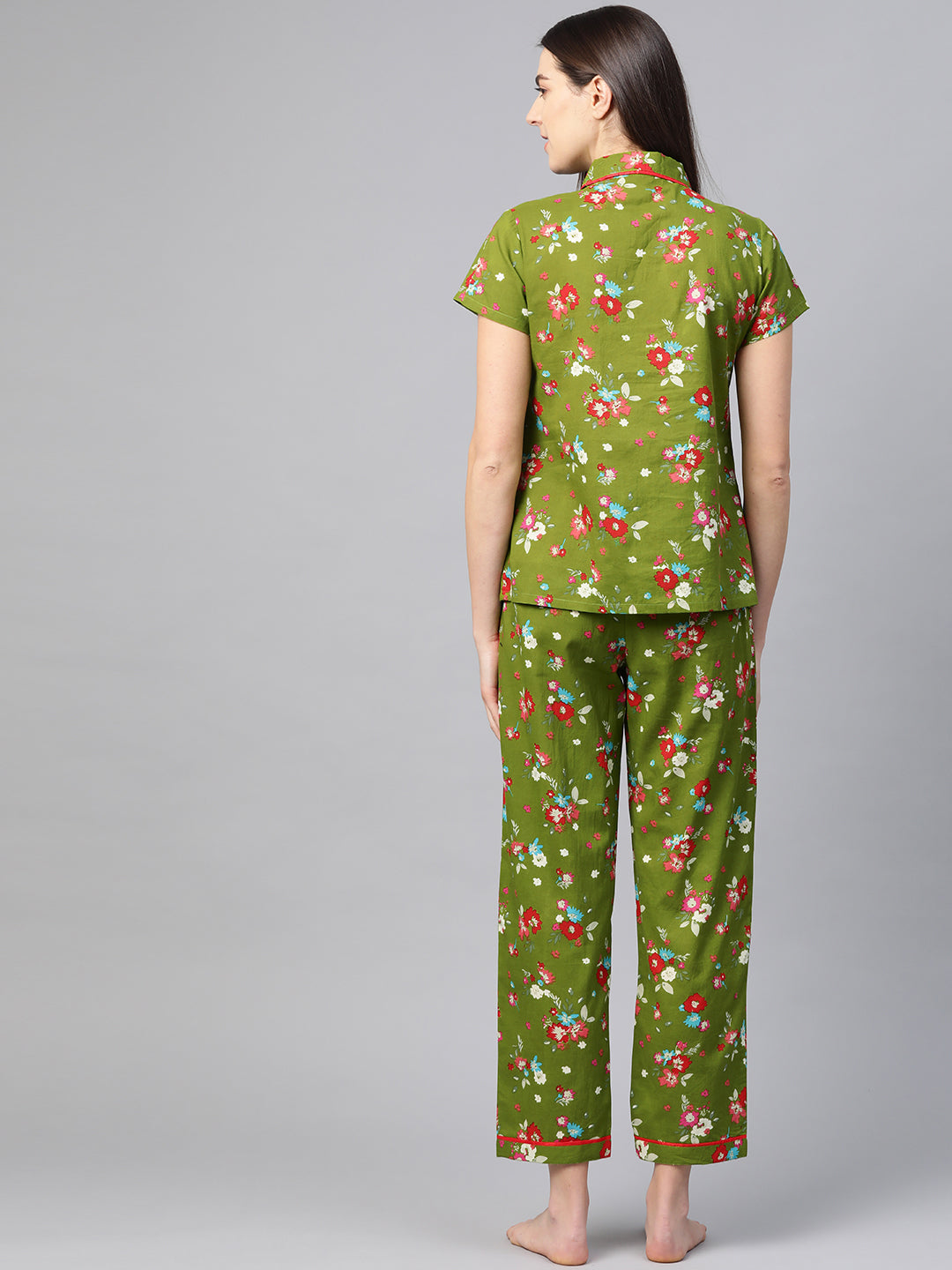 Floral Printed Night Suit (Green)