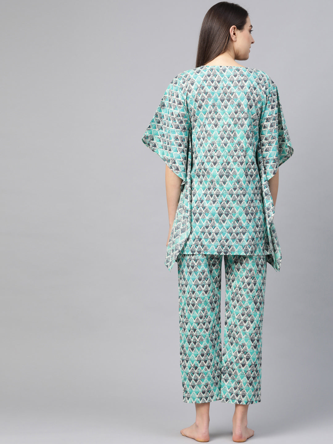 Geomatrical Printed Kaftan Night Suit (Multi)