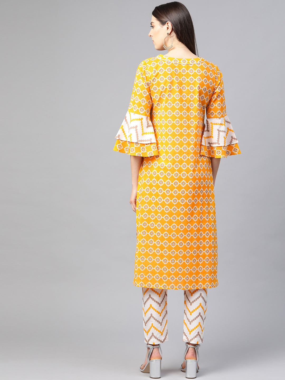 Cotton Floral Printed Straight Kurta with Pant (Mustard)