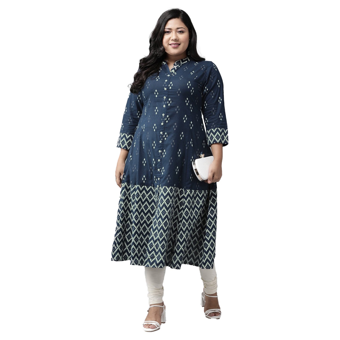 Cotton Ikat Printed A-line Kurta
