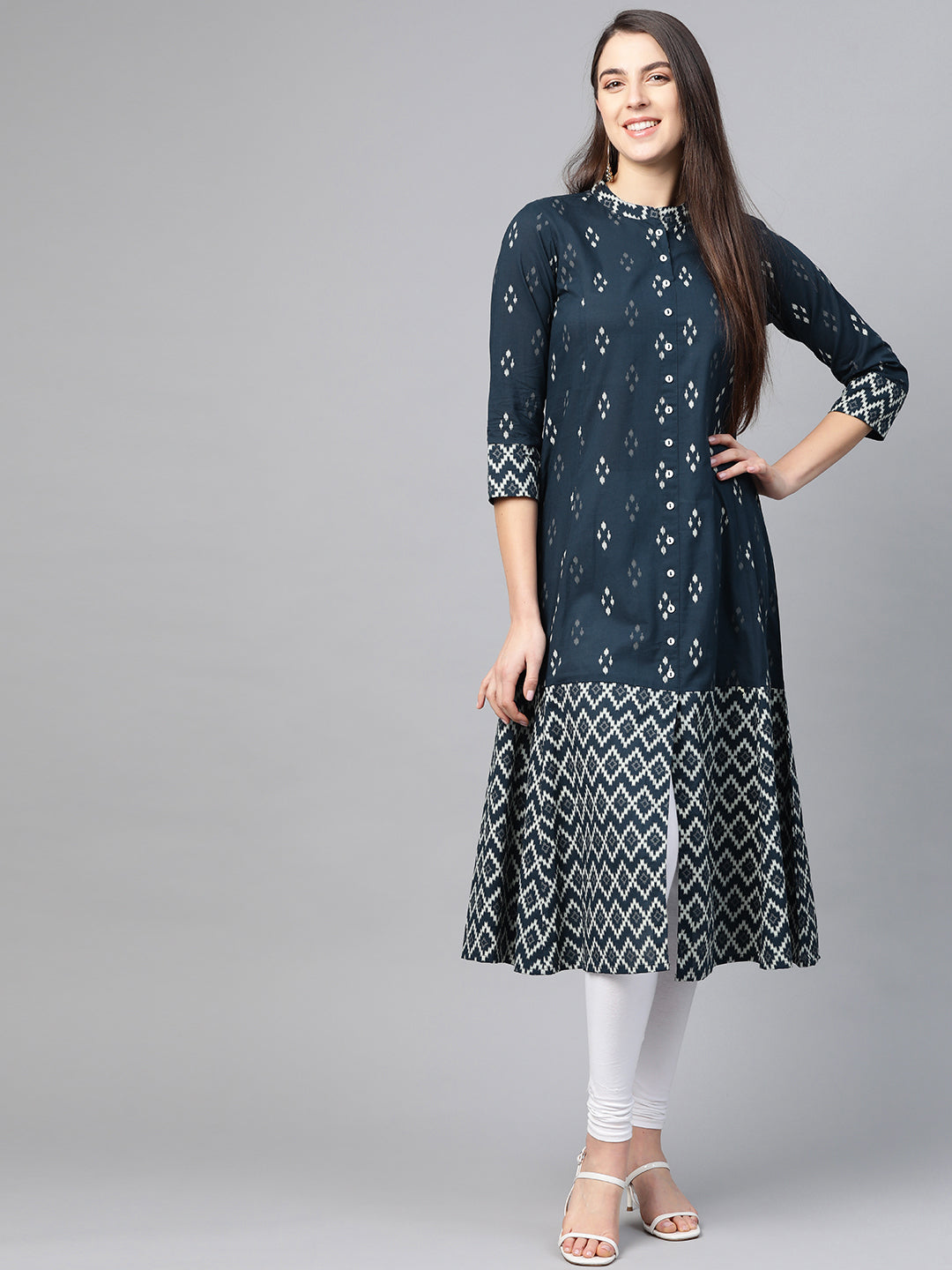 Cotton Ikat Printed A-line Kurta