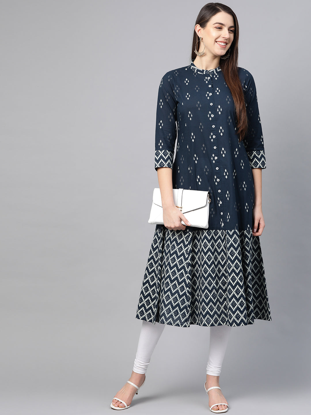 Cotton Ikat Printed A-line Kurta