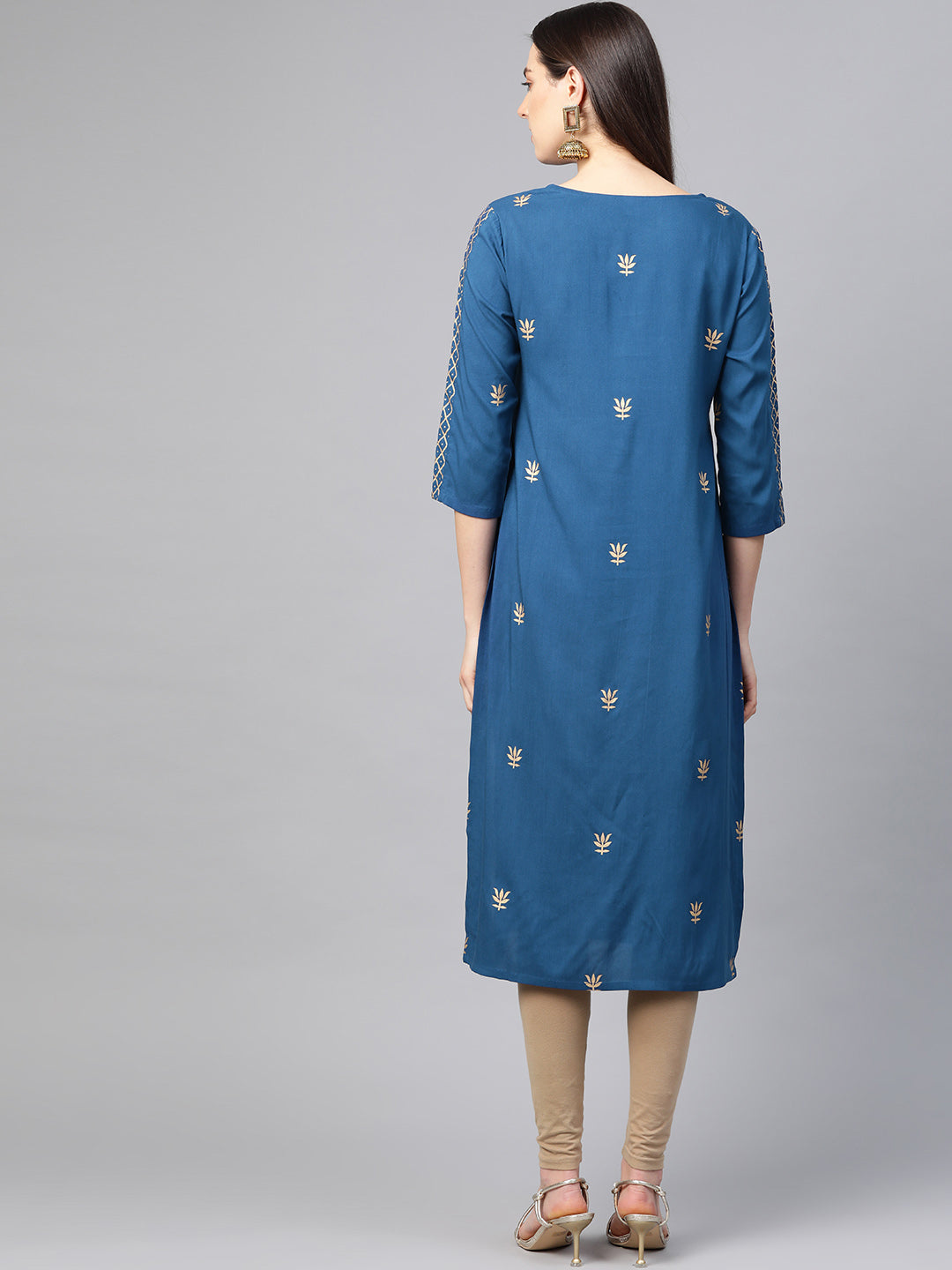 Rayon Golden Floral Printed Straight Kurta