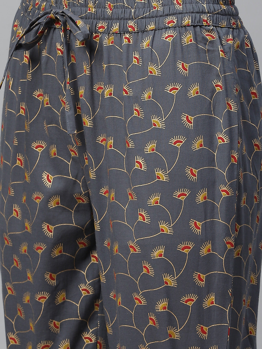 Cotton Geomatrical Printed Straight Kurta with Pant (Yellow & Grey)