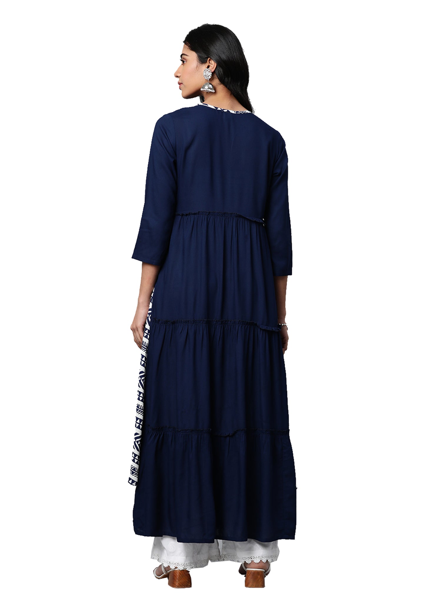 Rayon Embroidered Tiered Jacket Style Geomatrical Printed Kurta