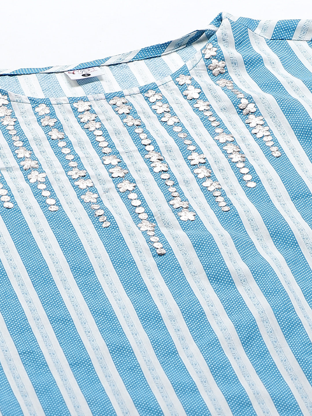 Cotton Stripe Printed Embroidered Straight Kurta