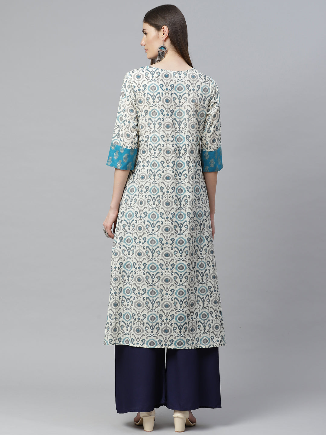 Cotton Ikat Printed A-line Kurta (MULTI)