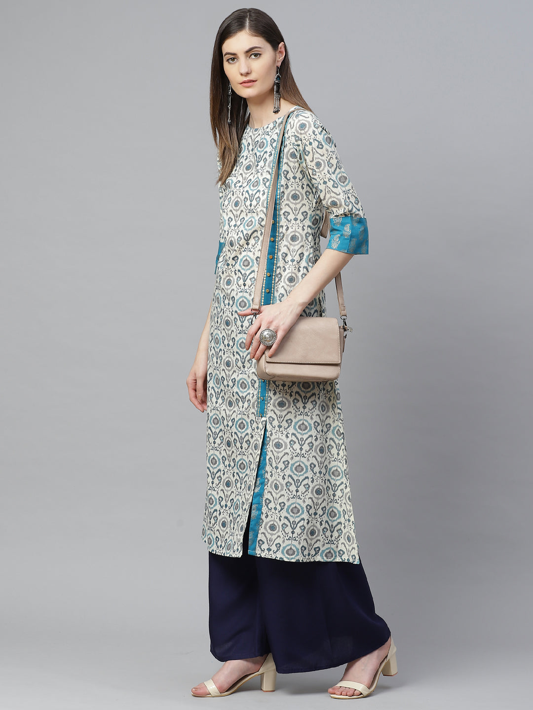 Cotton Ikat Printed A-line Kurta (MULTI)