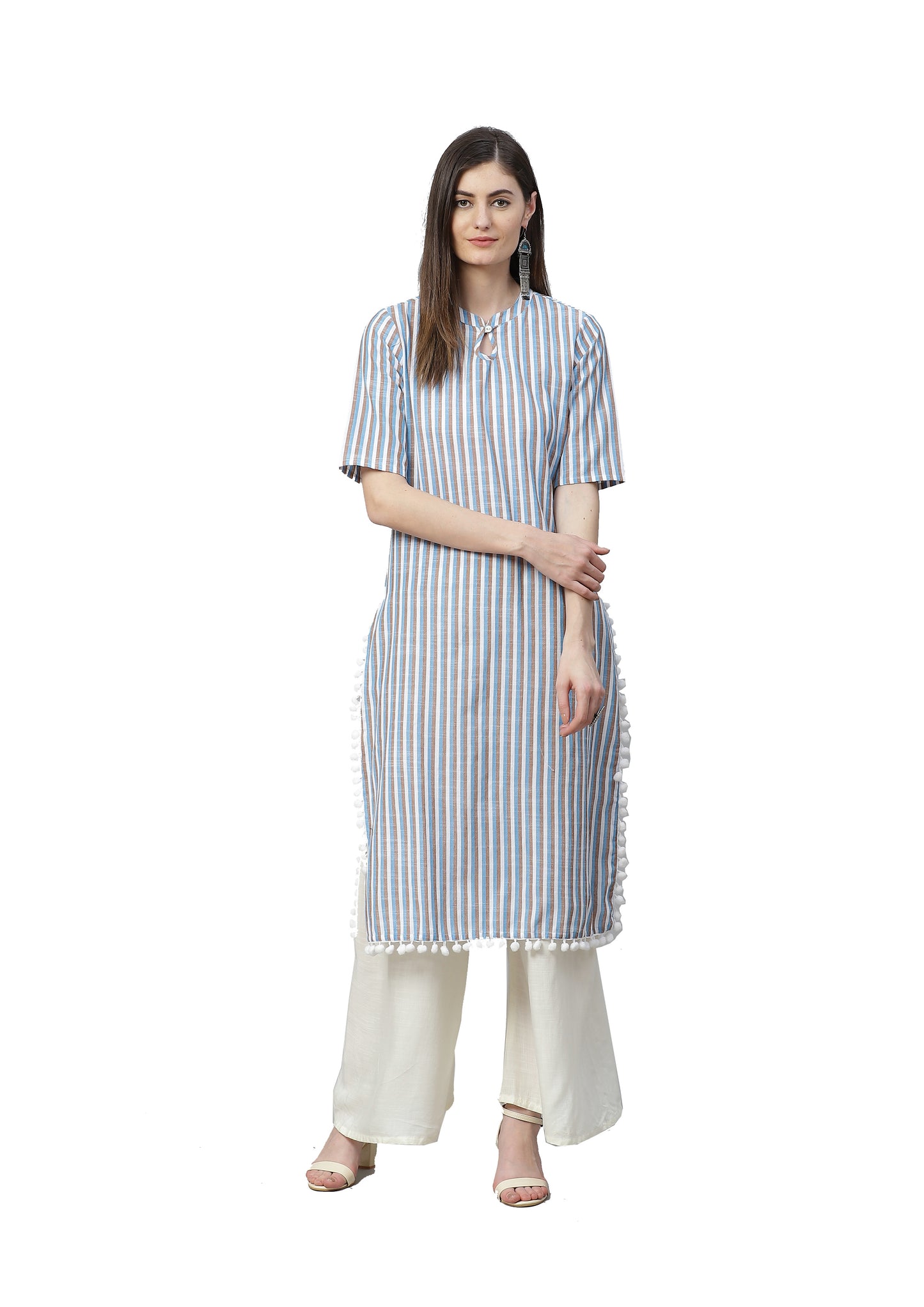 Cotton Stripe Printed Straight Kurta