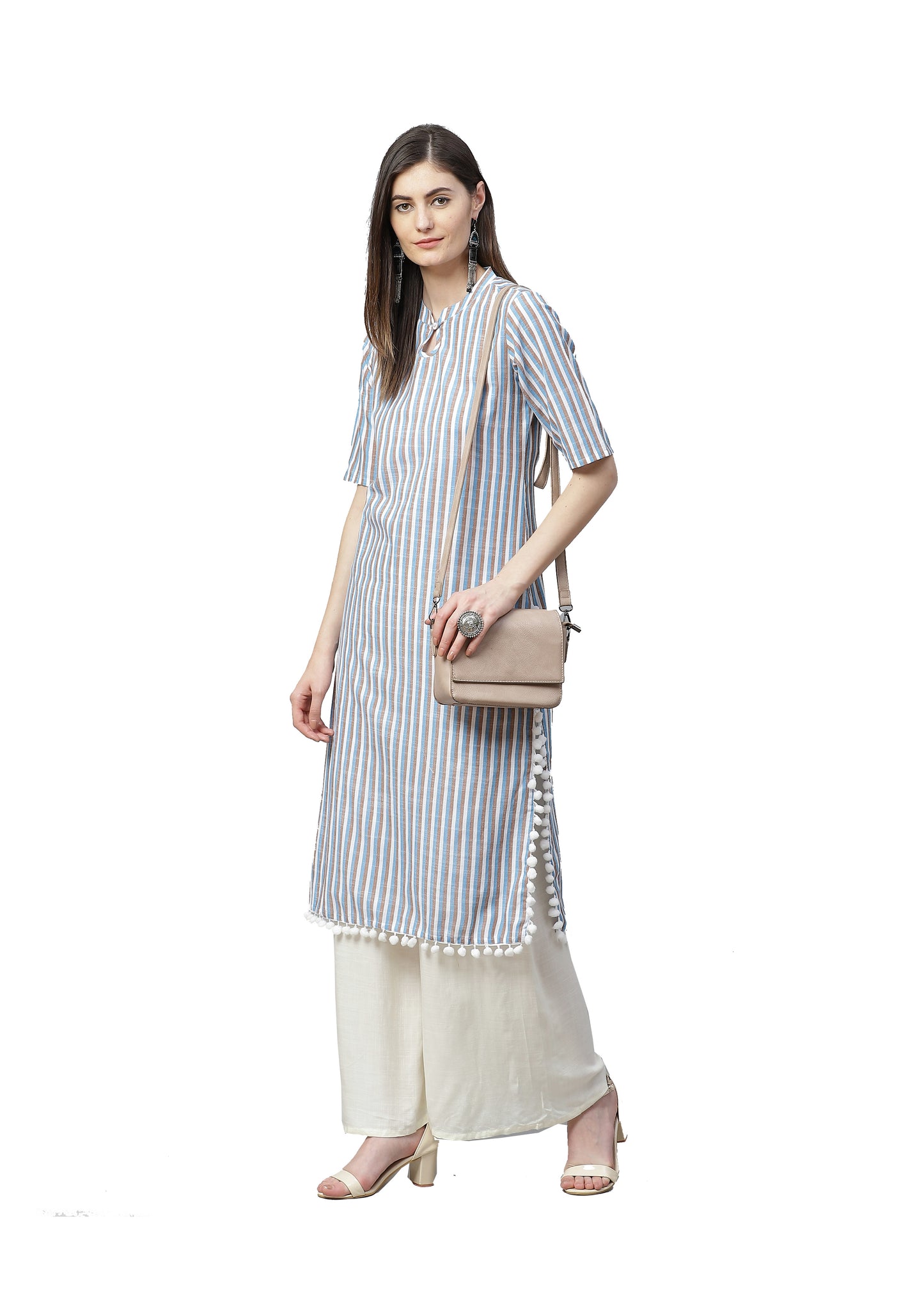 Cotton Stripe Printed Straight Kurta