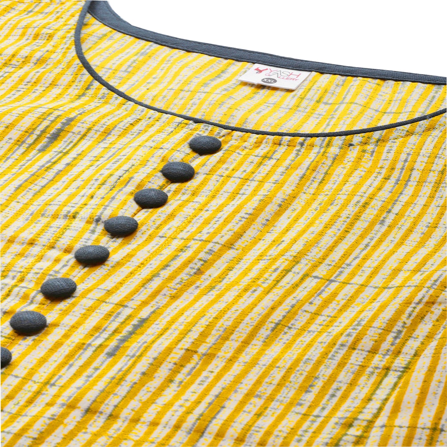 Plus Size Yellow Cotton Stripe Printed Anarkali Kurta zoomed