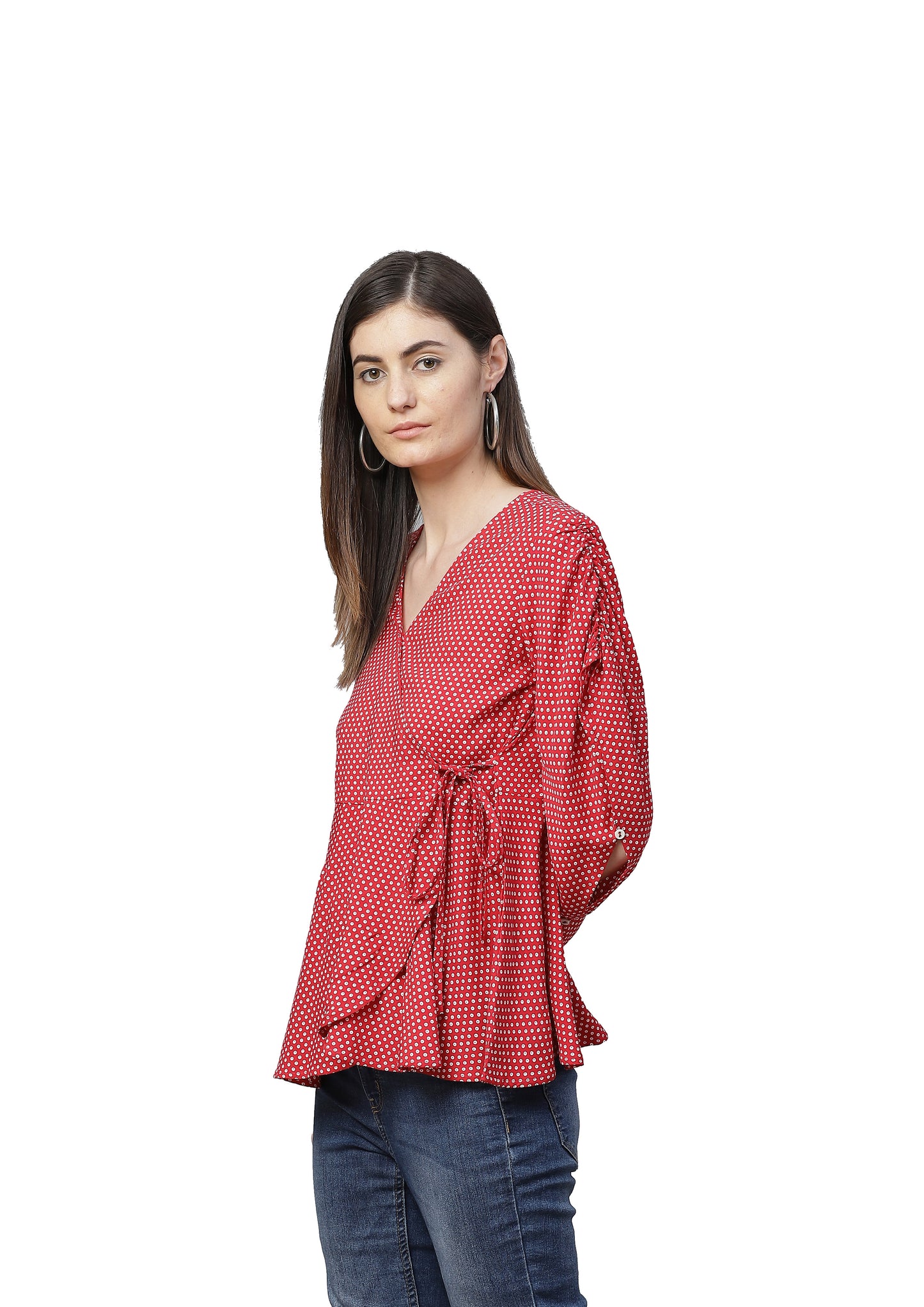 Rayon Polka Dot Printed Regular Top (Red)