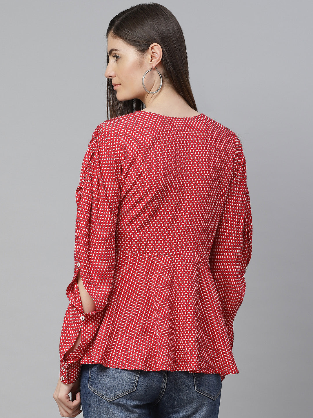 Rayon Polka Dot Printed Regular Top (Red)