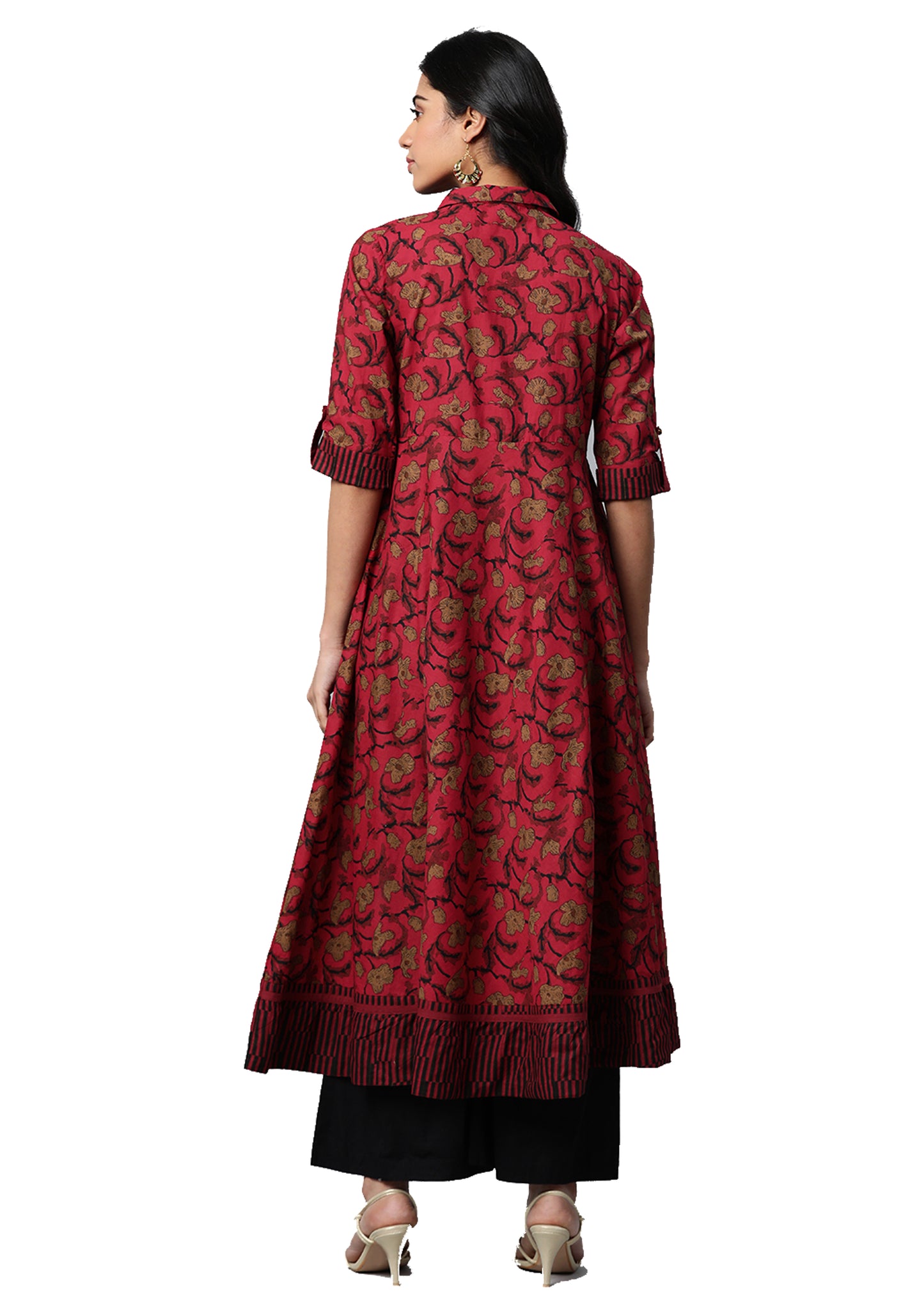 Cotton Floral Printed Anarkali Kurta (MAROON)
