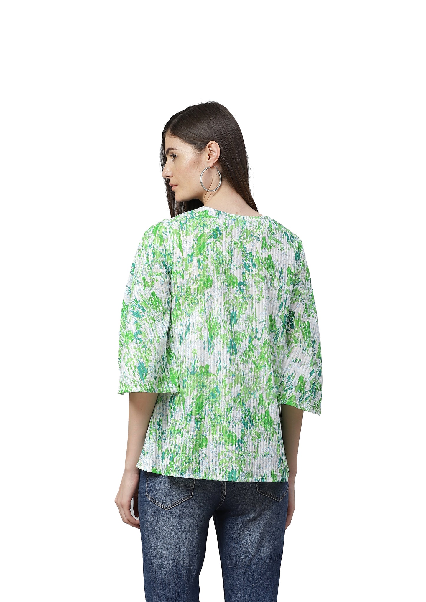 Cotton Tie & Dye Printed Regular Top (Green)