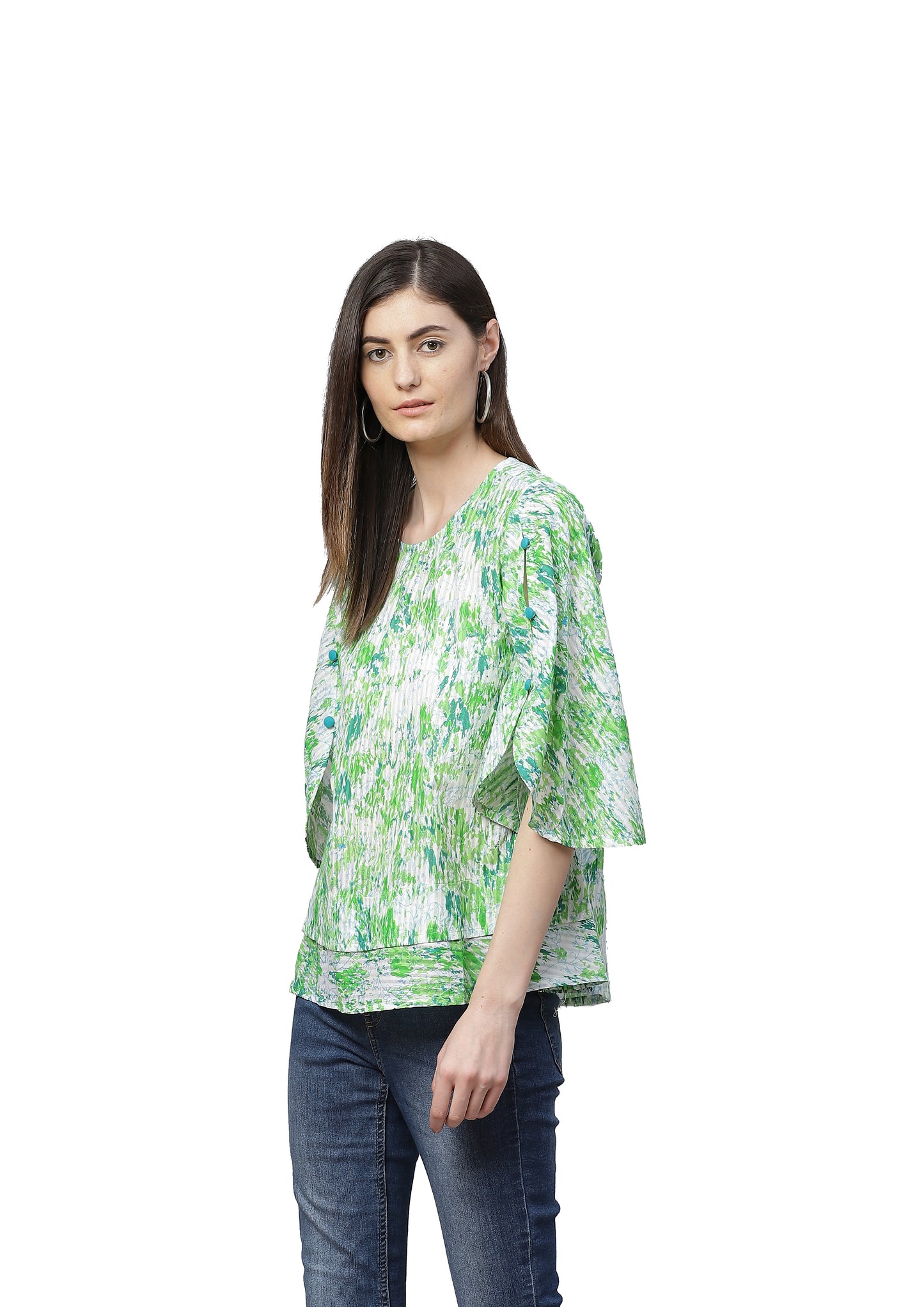 Cotton Tie & Dye Printed Regular Top (Green)