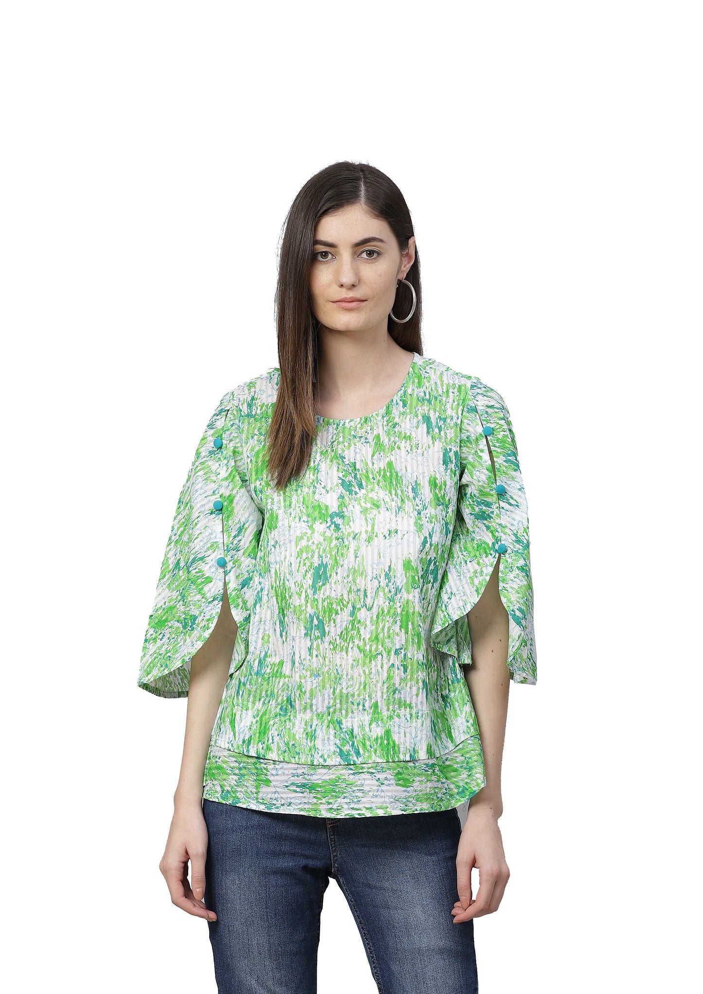 women cotton tie dye printed regular top green