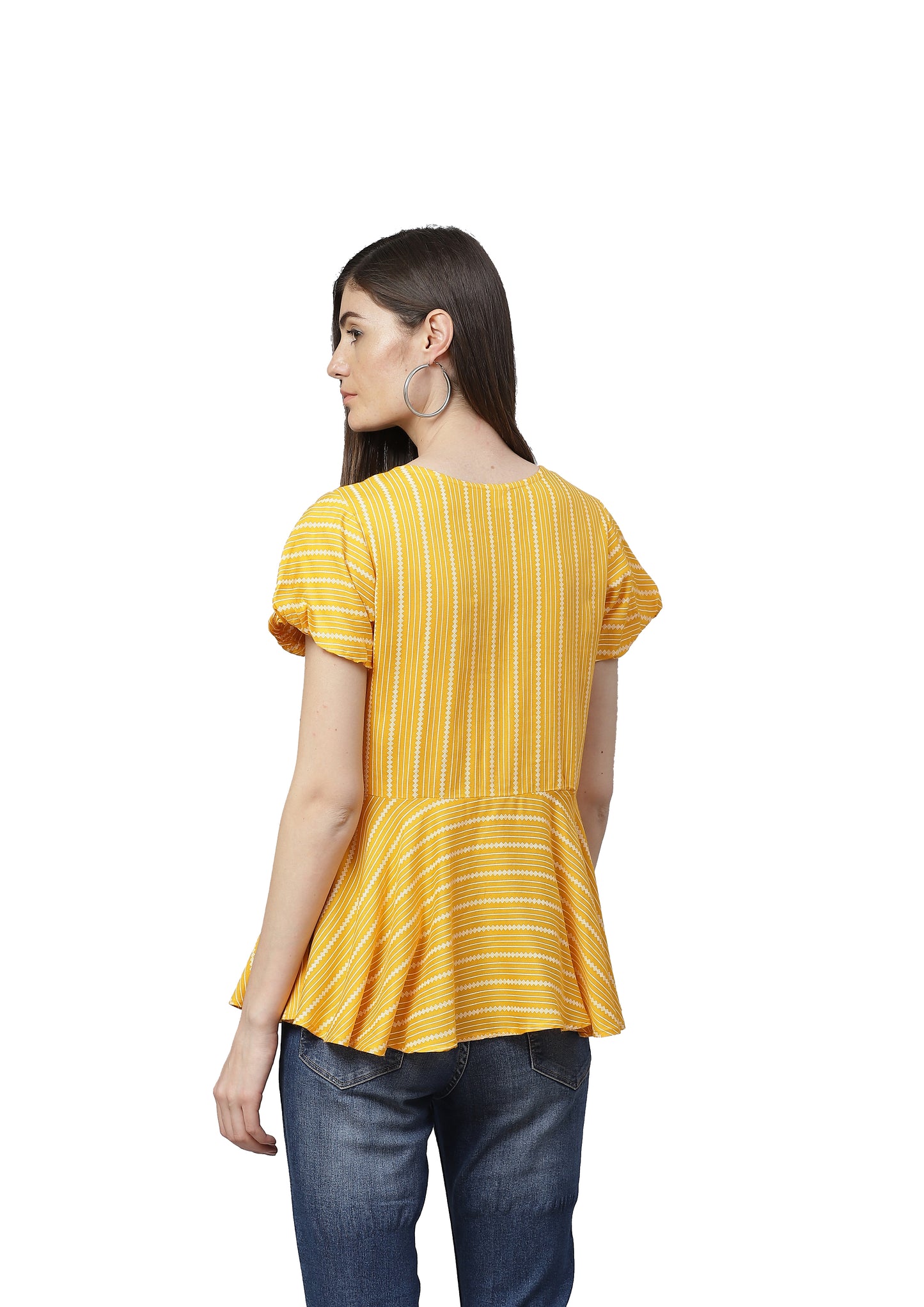 Rayon Stripe Printed Regular Top (Mustard)