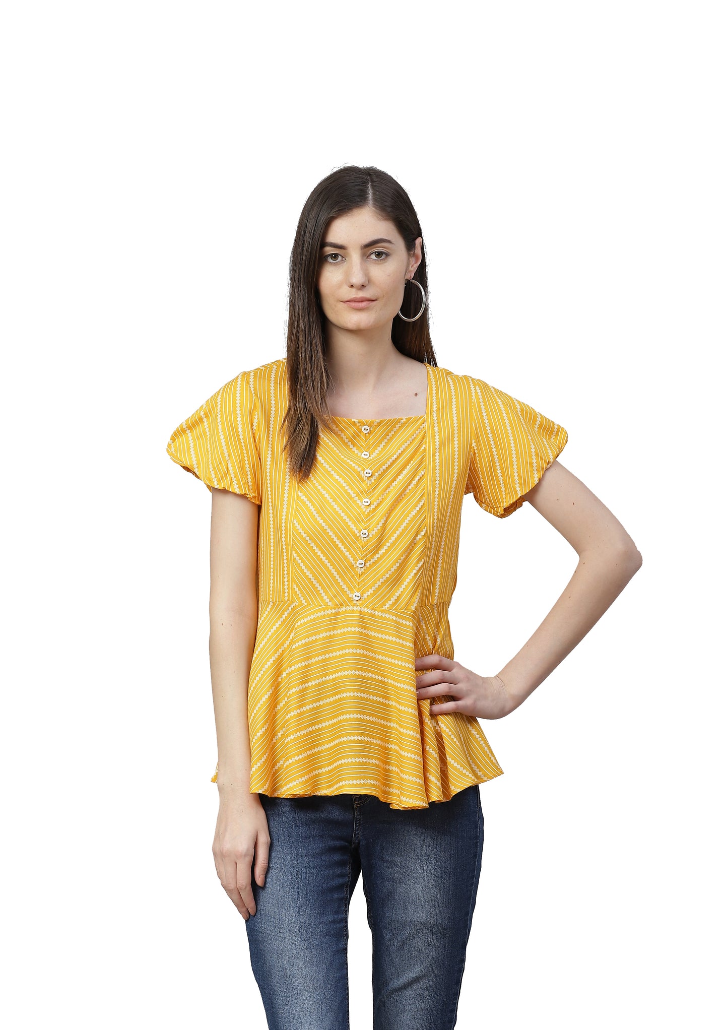 Rayon Stripe Printed Regular Top (Mustard)