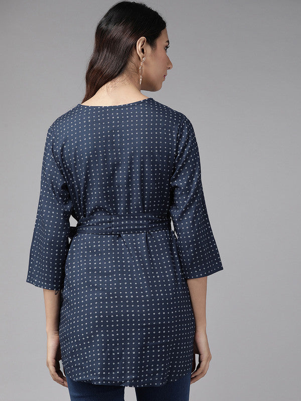 Rayon Polka Dot Printed Regular Top(BLUE)