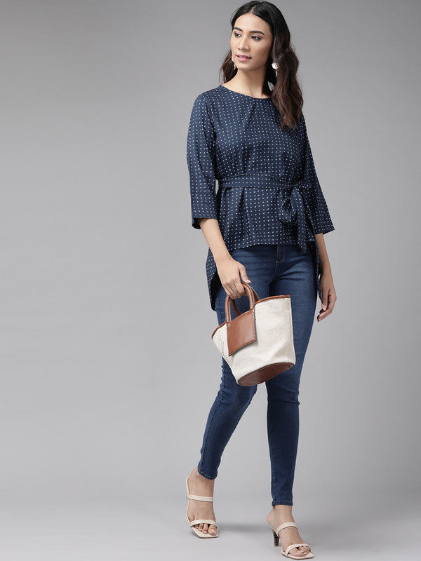 Rayon Polka Dot Printed Regular Top(BLUE)